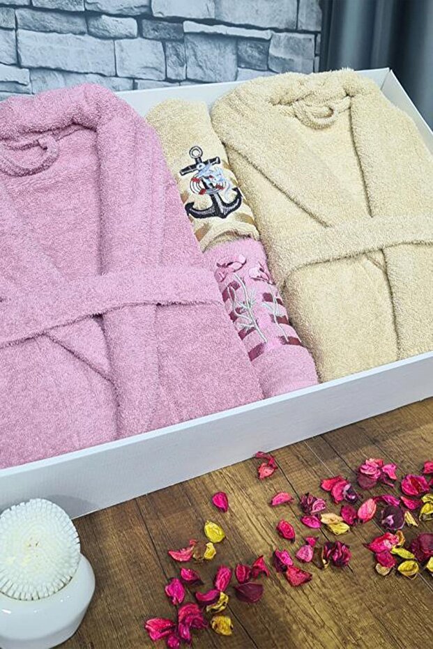 Dowry Family Bathrobe Set 4 Pieces Dried Rose Cappucino