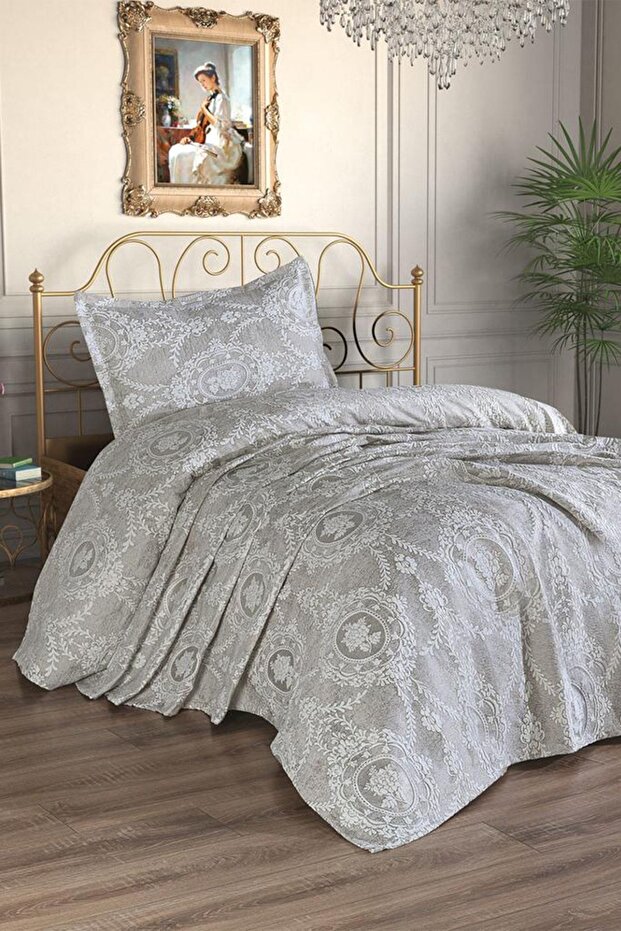 Nisa Tek Kişilik Jakarlı Yatak Örtüsü Cappucino - 1