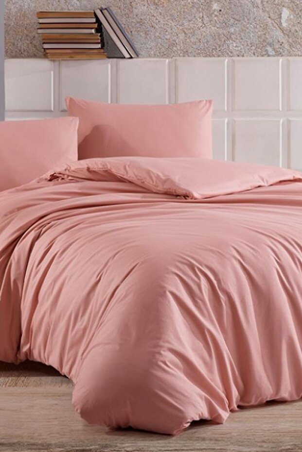 Almond Double Duvet Cover Set with Elastic Sheets Powder