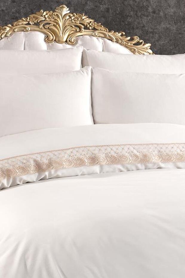 French Lace Suzan Dowry Duvet Cover Set Cream Cappucino