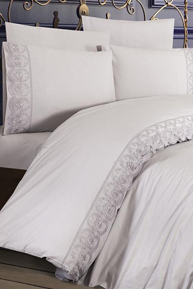 French Lace Kure Dowry Duvet Cover Set Gray