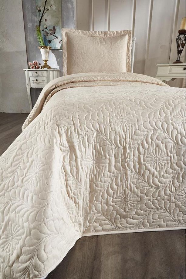Ultrasonik Kapitoneli Ivory Tek Kişilik Yatak Örtüsü Bej - 8