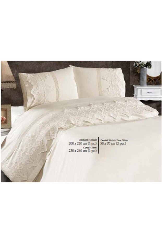 Bellisimo French Lace Ribbed Duvet Cover Set Cream - Cream