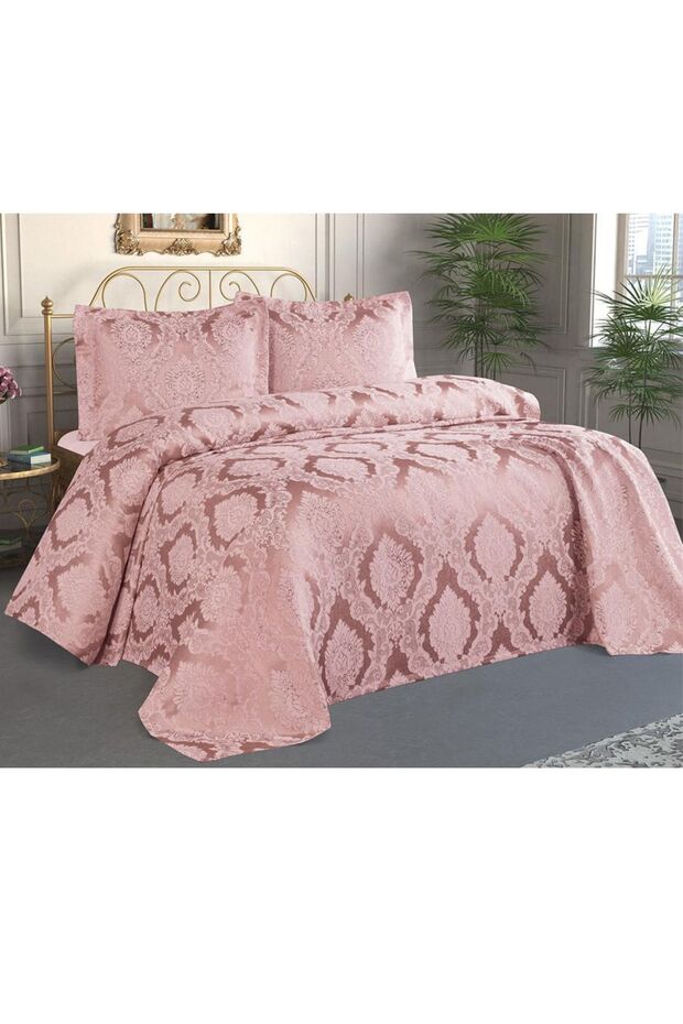 Şulem Jakarlı Şönil Tek Kişilik Yatak Örtüsü Pudra - 2