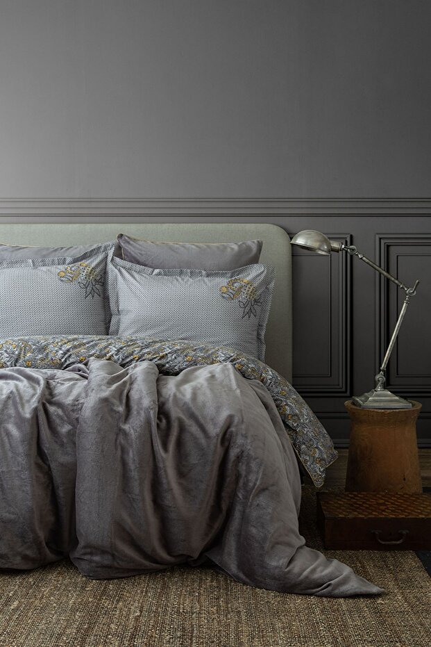 Antica Gray Double Blanket 100% Cotton Duvet Cover Set