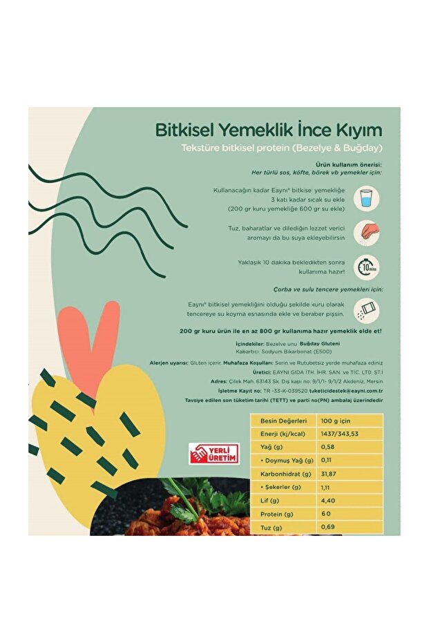 Yemeklik Bitkisel Buğday ve Bezelye Proteini 200 gr Granül - 2