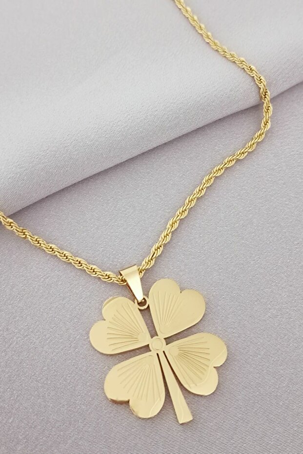 Çelik Yonca Kolye - 1