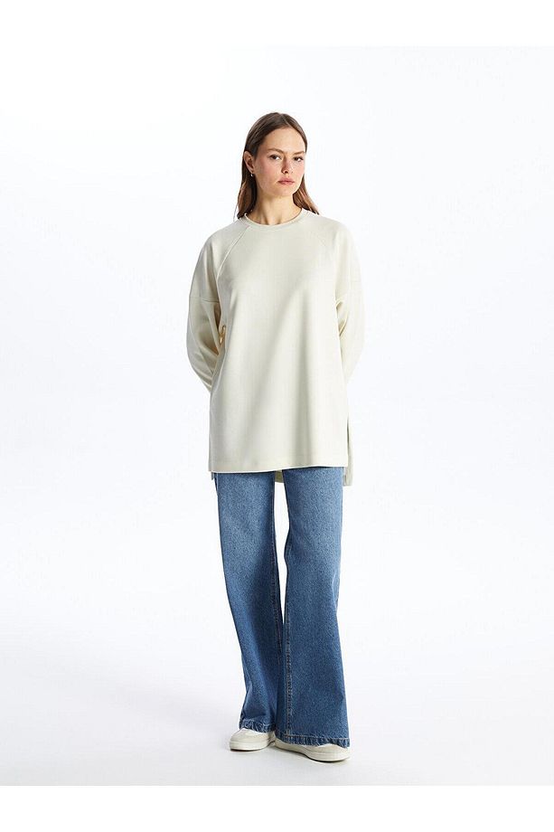 LCW Modest Bisiklet Yaka Düz Uzun Kollu Oversize Kadın Tunik - 3