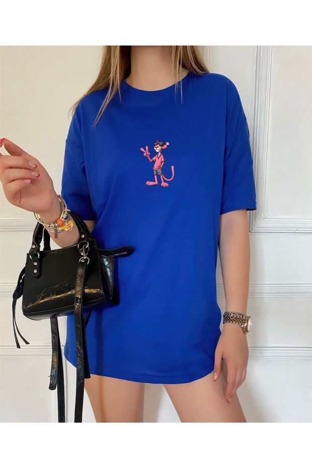 Pink Panther Design Printed Oversize T-Shirt