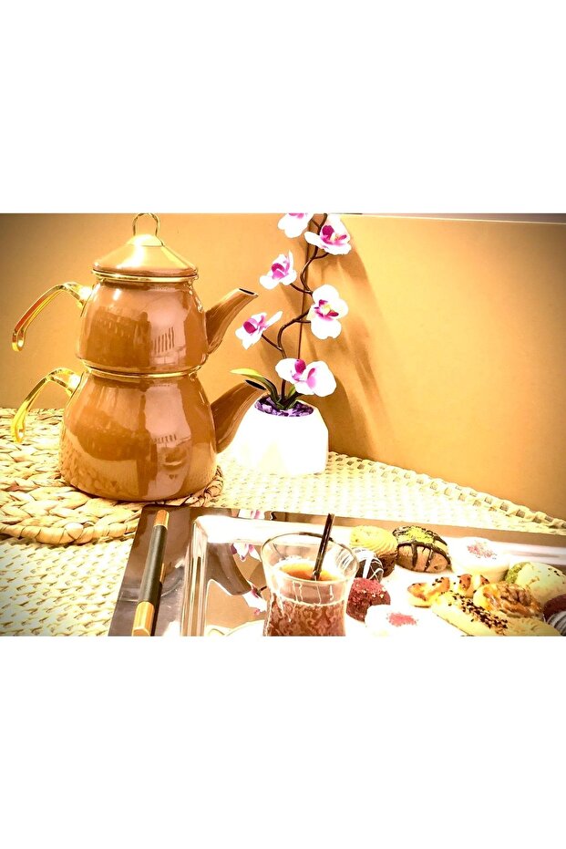 طقم إبريق شاي بني مينا