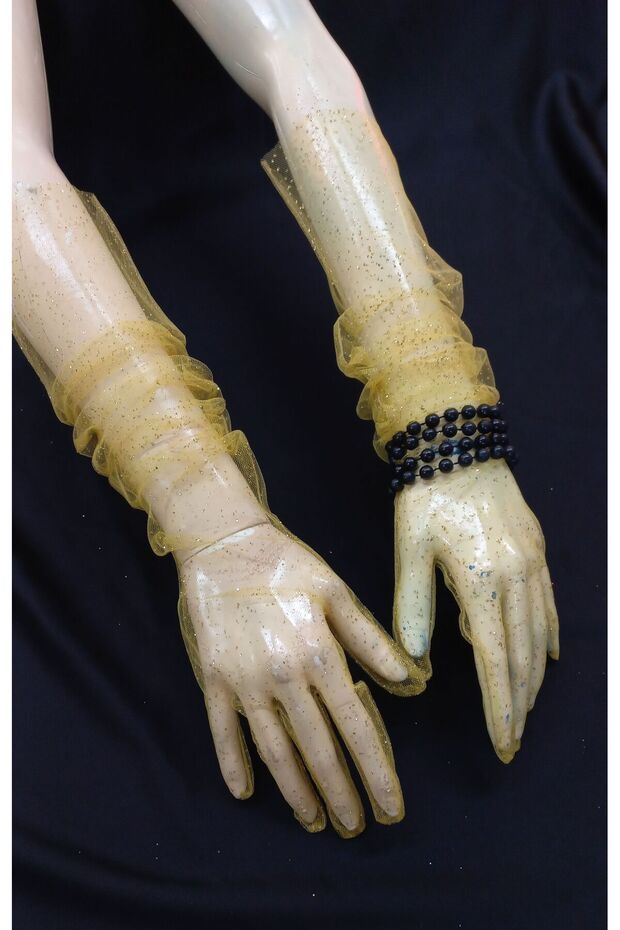 Diamond Sparkling Evening Dress Bridal Gloves Long Mustard