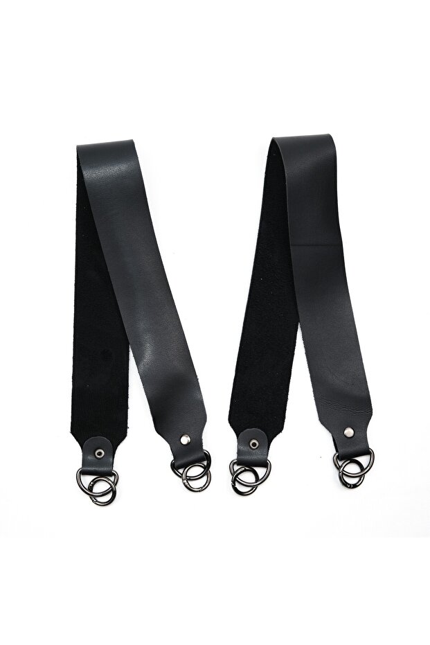 Pair of Black Leather Bag Handles