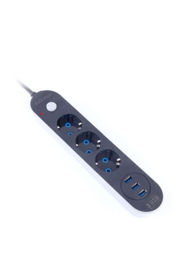 Usb Çıkışlı 3'lü 2 Metre Kablolu Akım Korumalı Priz 10a-2500 Watt - 1
