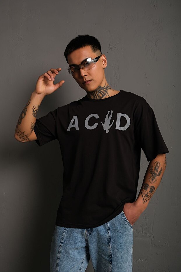 Oversize Reflektör Acid Baskılı Tişört - 2