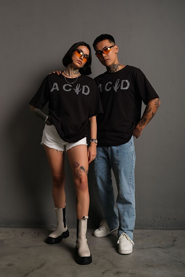 Oversize Reflektör Acid Baskılı Tişört - 3