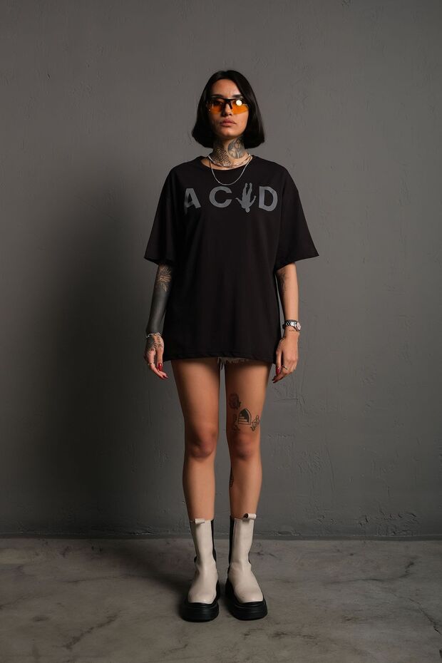 Oversize Reflektör Acid Baskılı Tişört - 6