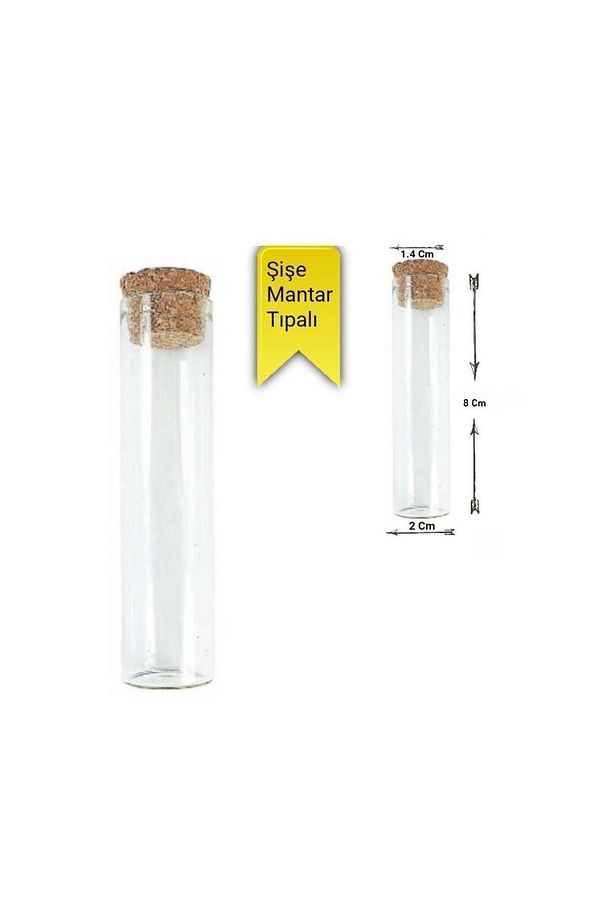 10 Adet Cam Şişe Mantar Tıpalı Dibi Düz Çok Amaçlı Deney Tüpü (en 2 Cm Boy 8 Cmı - 1