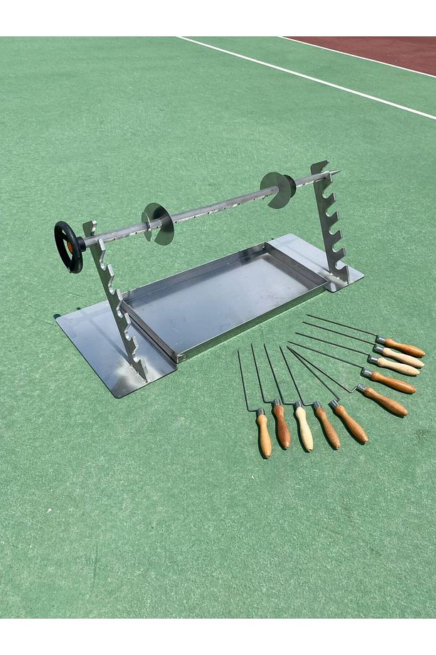 Takım Cağ Kebap seti 75cm Krom Şiş + 10 Adet cağ + krom tava (50x25) + Sağ sol krom ayak - 3