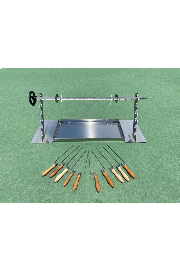 Takım Cağ Kebap seti 75cm Krom Şiş + 10 Adet cağ + krom tava (50x25) + Sağ sol krom ayak - 1