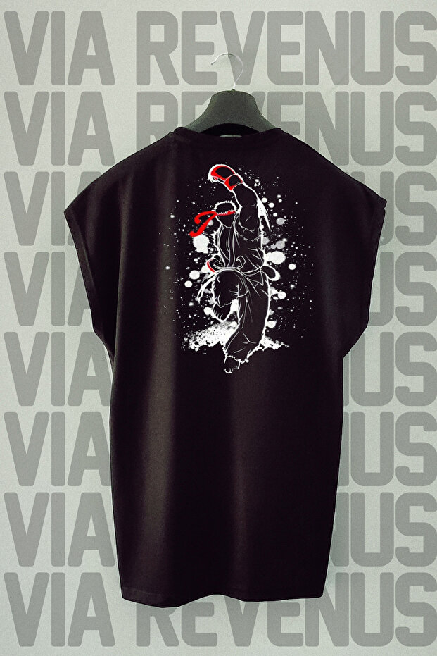 Boxer Back Printed Zero Sleeve Black Sports Tshirt