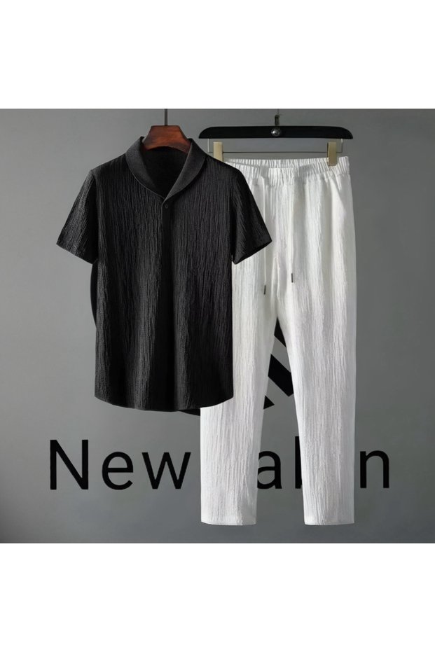 New Season Wrinkled Fabric Summer Stretch Fabric Unisex Short Sleeve Summer T-Shirt Tracksuit Set 2-Piece