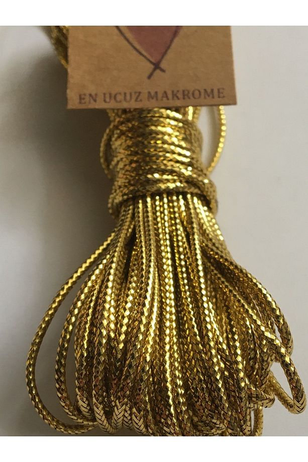 Makrome Yardımcı Ip (10 Metre) Gold Simli Altın Monofil Süsleme Paketleme Anahtarlık Gökkuşağı Ipi - 1