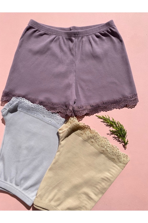 Women's Camisole Cotton Lycra Lace 3-Piece Plum, Gray, Skin Boxer-Shorts