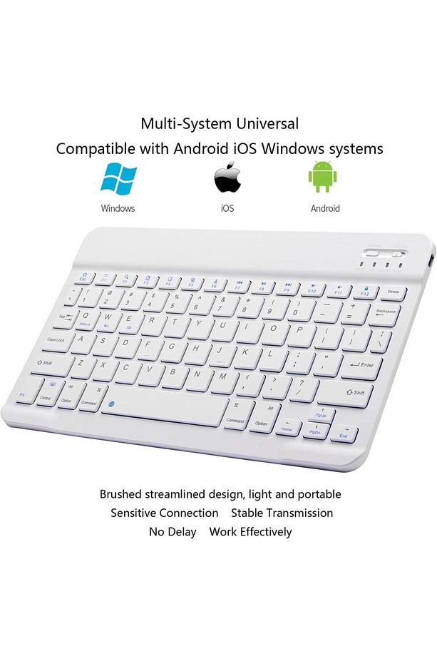 Hegitech Pro-8S 8" Uyumlu Kablosuz Bluetooth Şarj Edilebilir Mini Q Klavye - Beyaz - 3