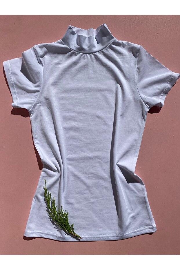 Women's Short Sleeve Turtleneck Cotton Stretch Fabric White Tank Tank top- Bodysuit
