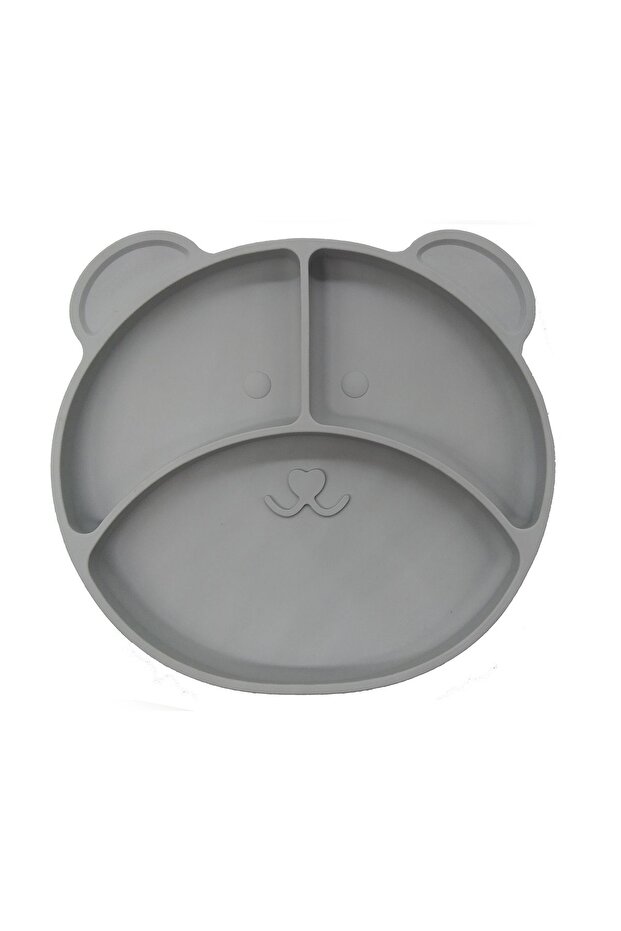 Vacuum Based Baby Silicone Food Plate - Vacuumed Silicone Plate - Gray