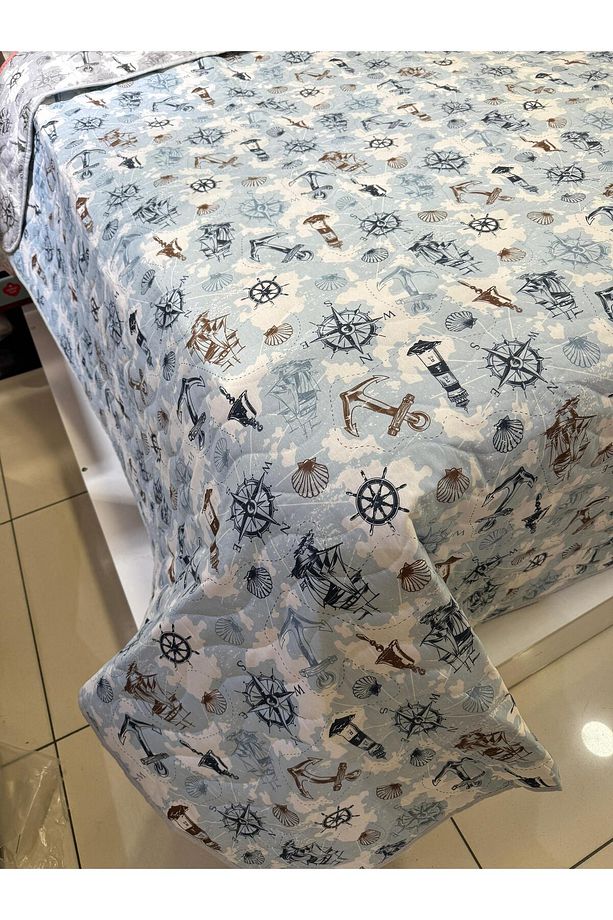 Pamuklu Tek Kişilik Çift Taraflı Denizci Sail Desenli Kapitone Çok Amaçlı Örtü 160x230 Cm. - 4