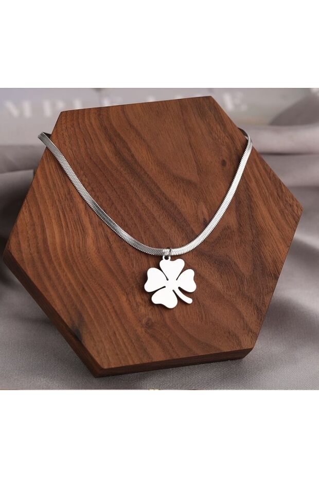 Stainless Steel Clover Italian Chain Necklace Silver