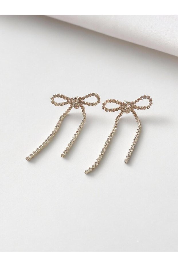 Zircon Stone DeTailed Minimal Trend Bow Earrings