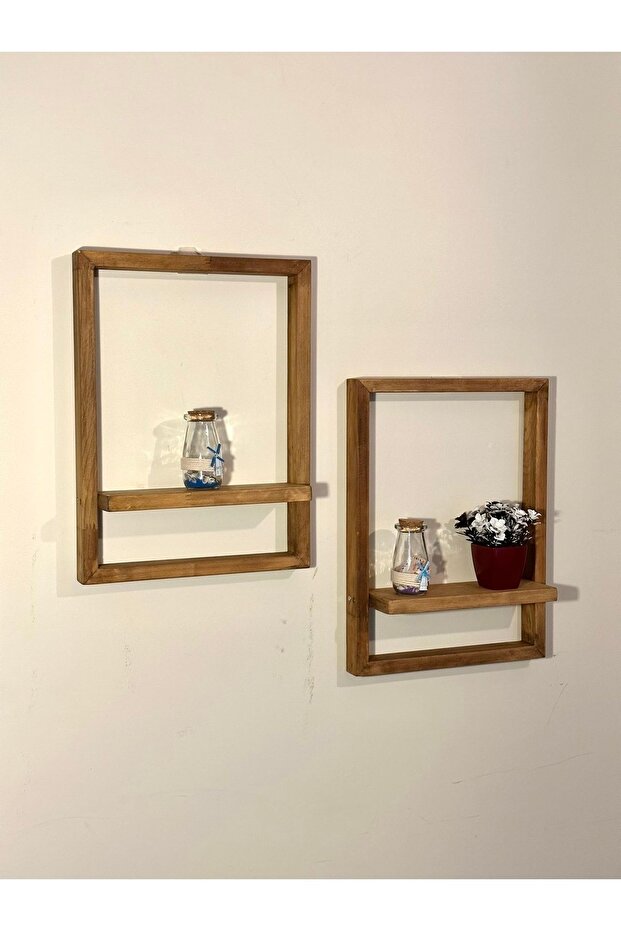 Ahşap Raflı Çerçeve ,2 Adet Dekoratif Ahşap Çerçeveli Duvar Rafı - 2