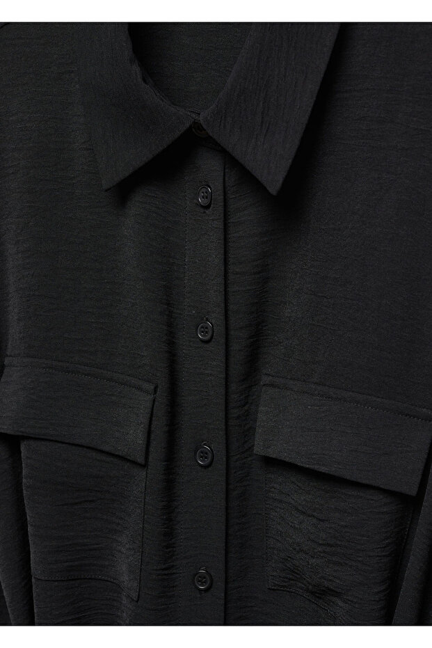 Kuşaklı gömlek elbise - 5