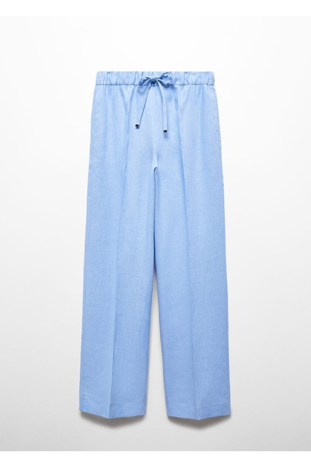 Keten karışımlı beli elastik pantolon - 3