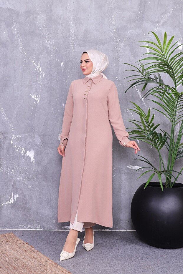 تونيك كريب طويل بأزرار كاملة