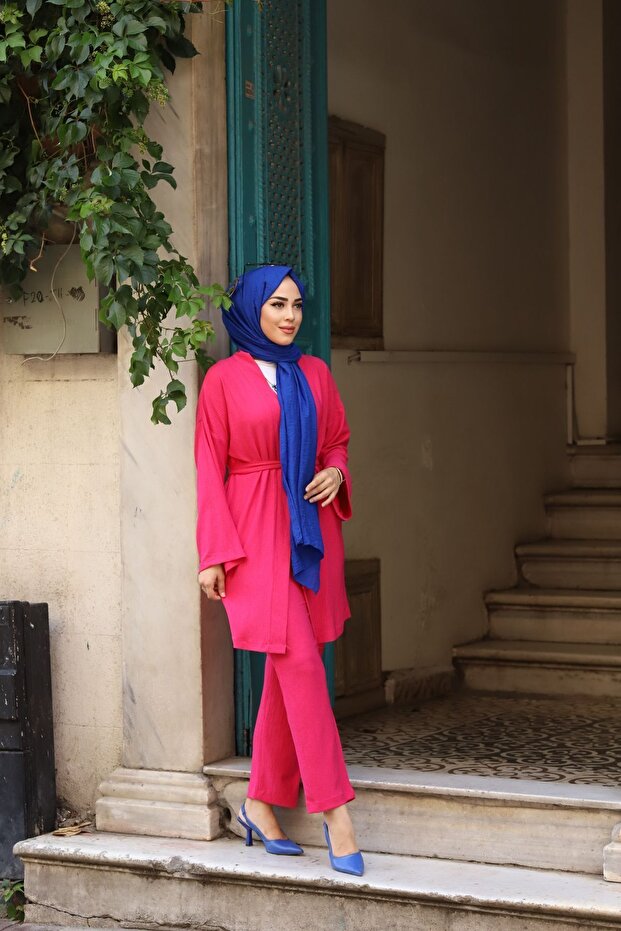 بدلة كيمونو مزدوجة بحزام - 5