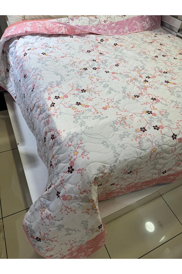 Pamuklu Tek Kişilik Çift Taraflı Çiçek Dalı Desenli Kapitone Çok Amaçlı Örtü 160x230 Cm. - 7