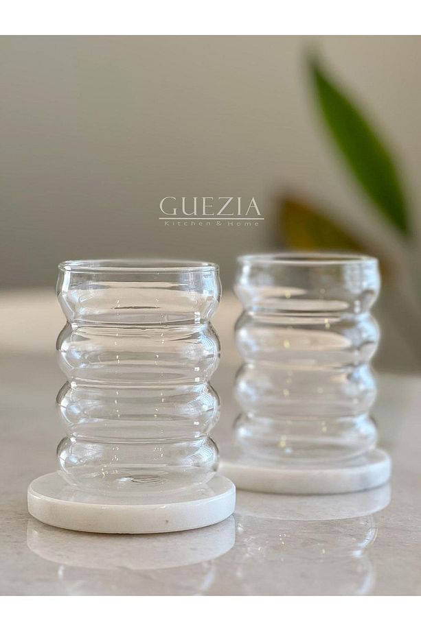 Isıya Dayanıklı Borosilikat Cam Şerit Bombe Bardak | Kahve Sunum Bardağı | 2 Adet | 300 ml - 7