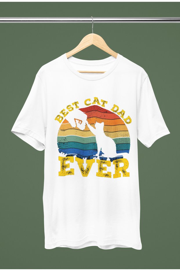 Best Cat Dad Printed Cycling Collar Cotton Oversize Short Sleeve Tshirt