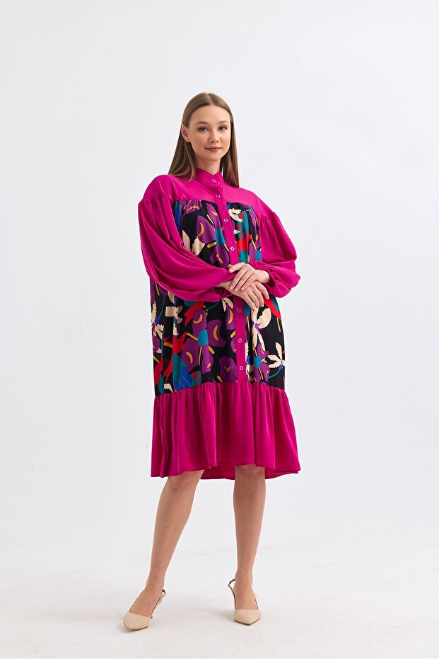 فستان مطوي بأزرار - 4