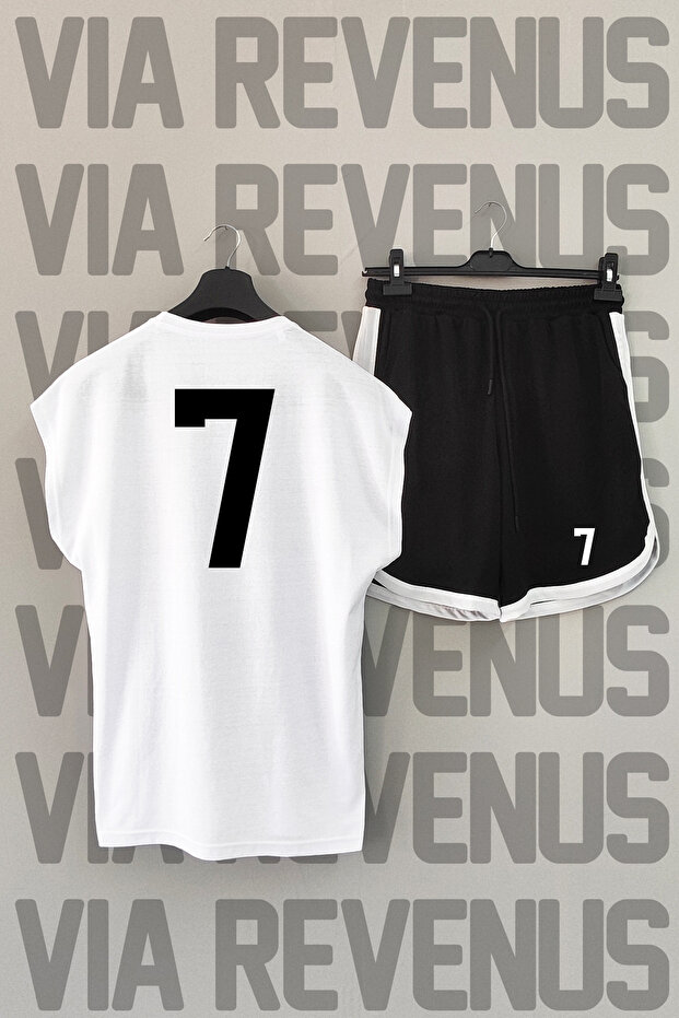 Number 7 Printed Sleeveless T-Shirt and Shorts Sports Set
