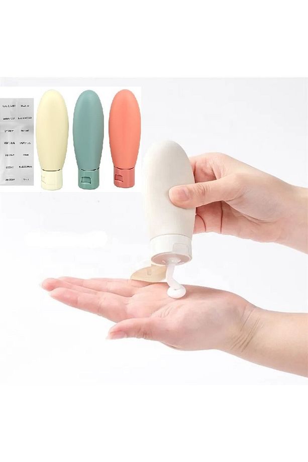 3lü Seyahat Tipi - Kozmetik - Krem- Şampuan -losyon Kutuları 60 Ml Kilitli Poşetli Etiketli - 1