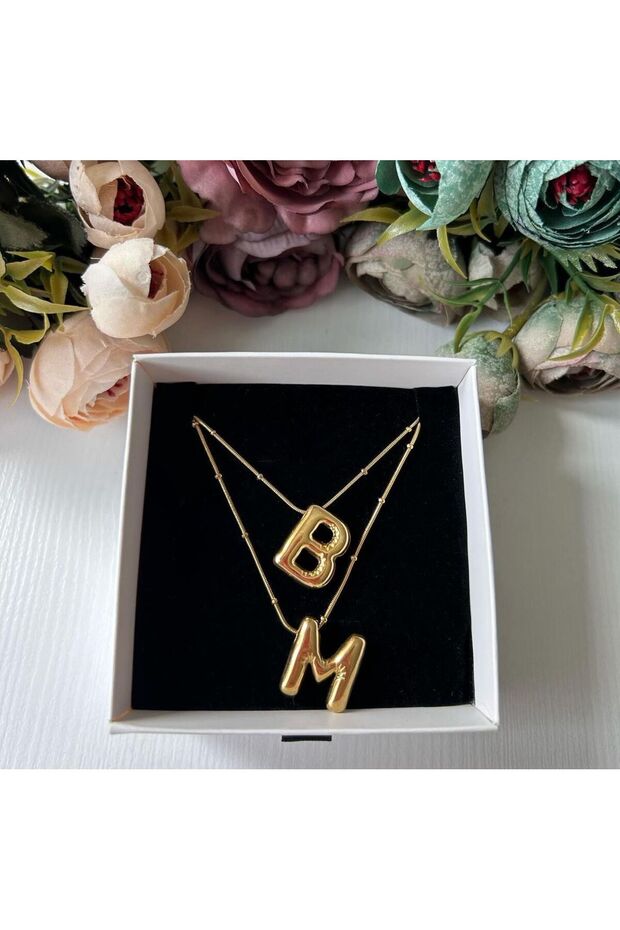 ÇELİK N HARF GOLD BUBBLE KOLYE - 2