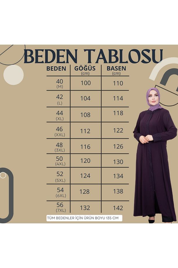 Medine Ipeği Mürdüm Desenli Ferace - 6