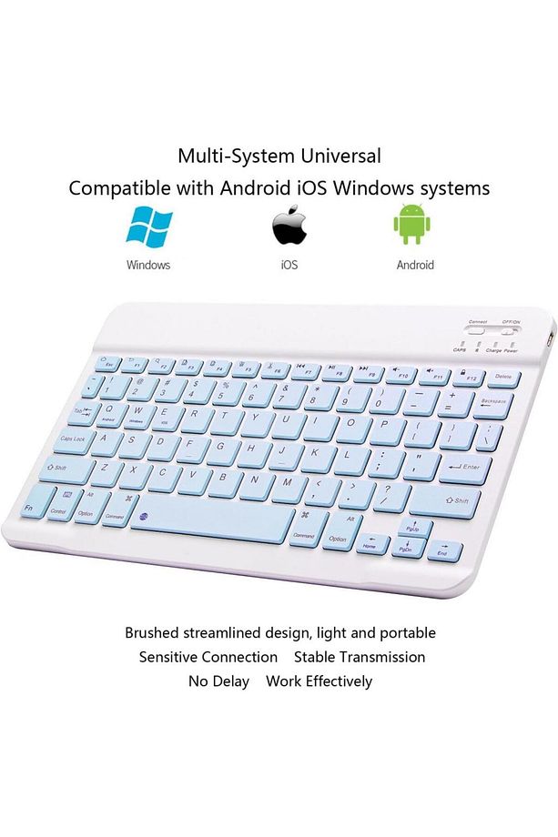 Samsung Galaxy Tab S7 FE T733 12.4" Uyumlu Kablosuz Bluetooth Şarj Edilebilir Mini Q Klavye - Mavi - 3