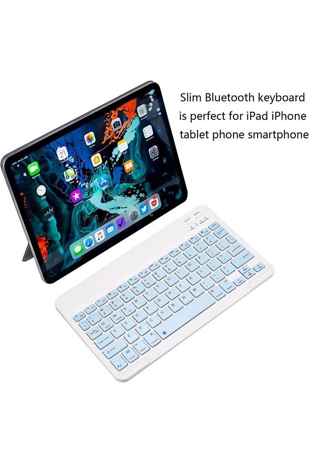 Samsung Galaxy Tab S7 FE T733 12.4" Uyumlu Kablosuz Bluetooth Şarj Edilebilir Mini Q Klavye - Mavi - 2