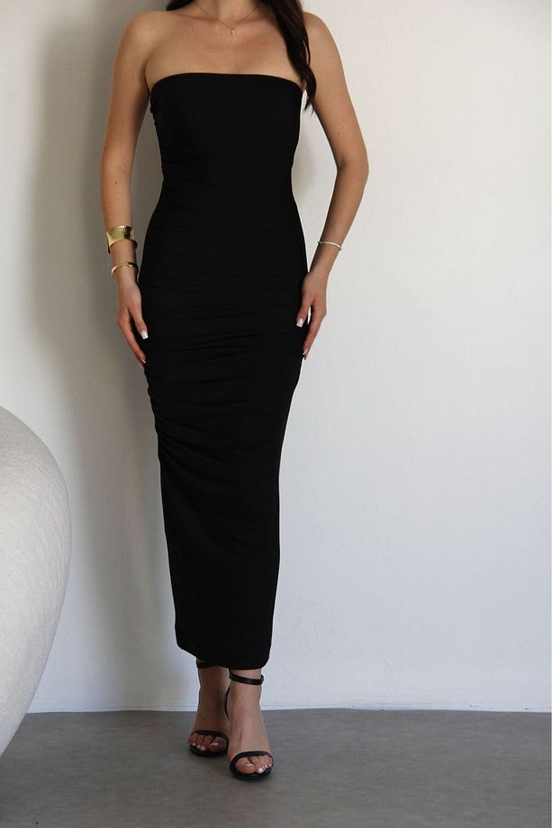 Julidress Siyah Straplez Yaka Midi Boy Nikah Nişan Davet Gece Elbisesi - 4