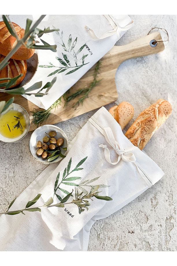 Zeytin Dalı El Baskısı Baget Ekmek Kesesi - 2